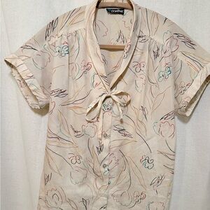 1970s Cream Tie Front Blouse Small Medium